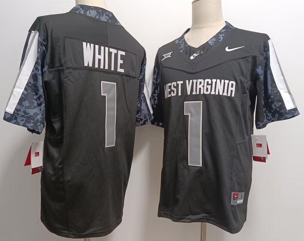 Men West Virginia Mountaineers 1 Jahiem White Black 2024 NCAA nike jersey